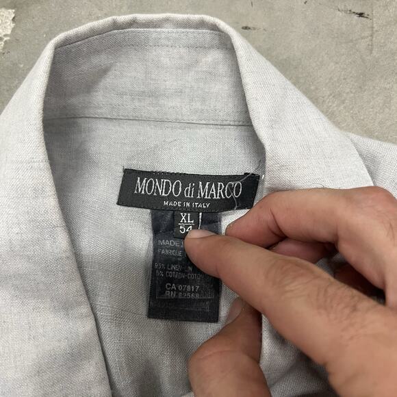 Mondo Di Marco Men Size XL 54 Linen Soft Earthtones Long Sleeve Button Blue Gray - Picture 7 of 7